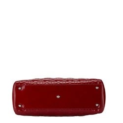 Christian Dior Dior Cannage Lady Handbag Shoulder Bag Red Patent Leather Women's