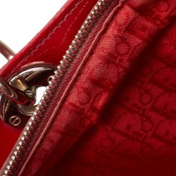 Christian Dior Dior Cannage Lady Handbag Shoulder Bag Red Patent Leather Women's