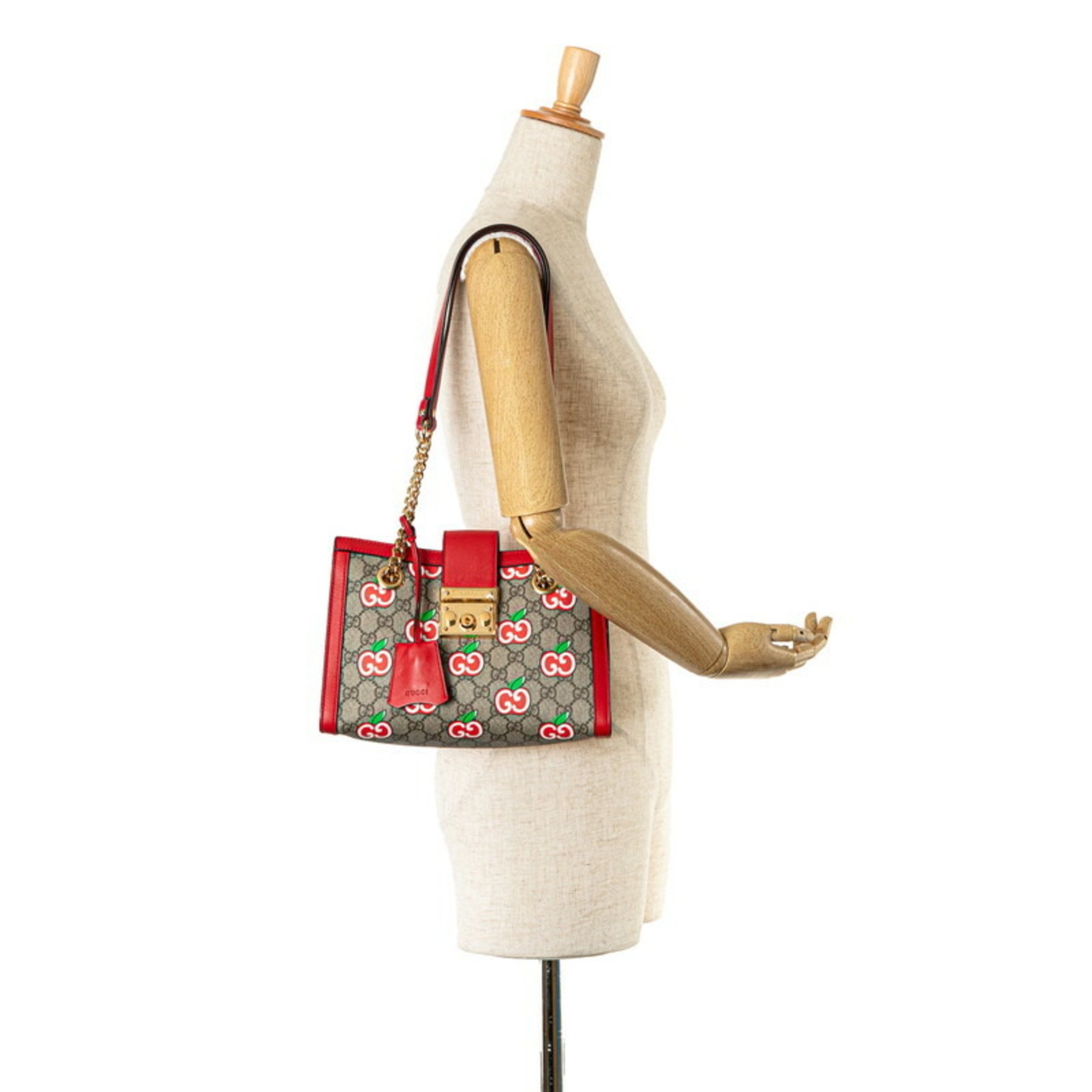 Gucci GG Apple Small Chain Shoulder Bag 498156 Beige Red PVC Leather Women's GUCCI