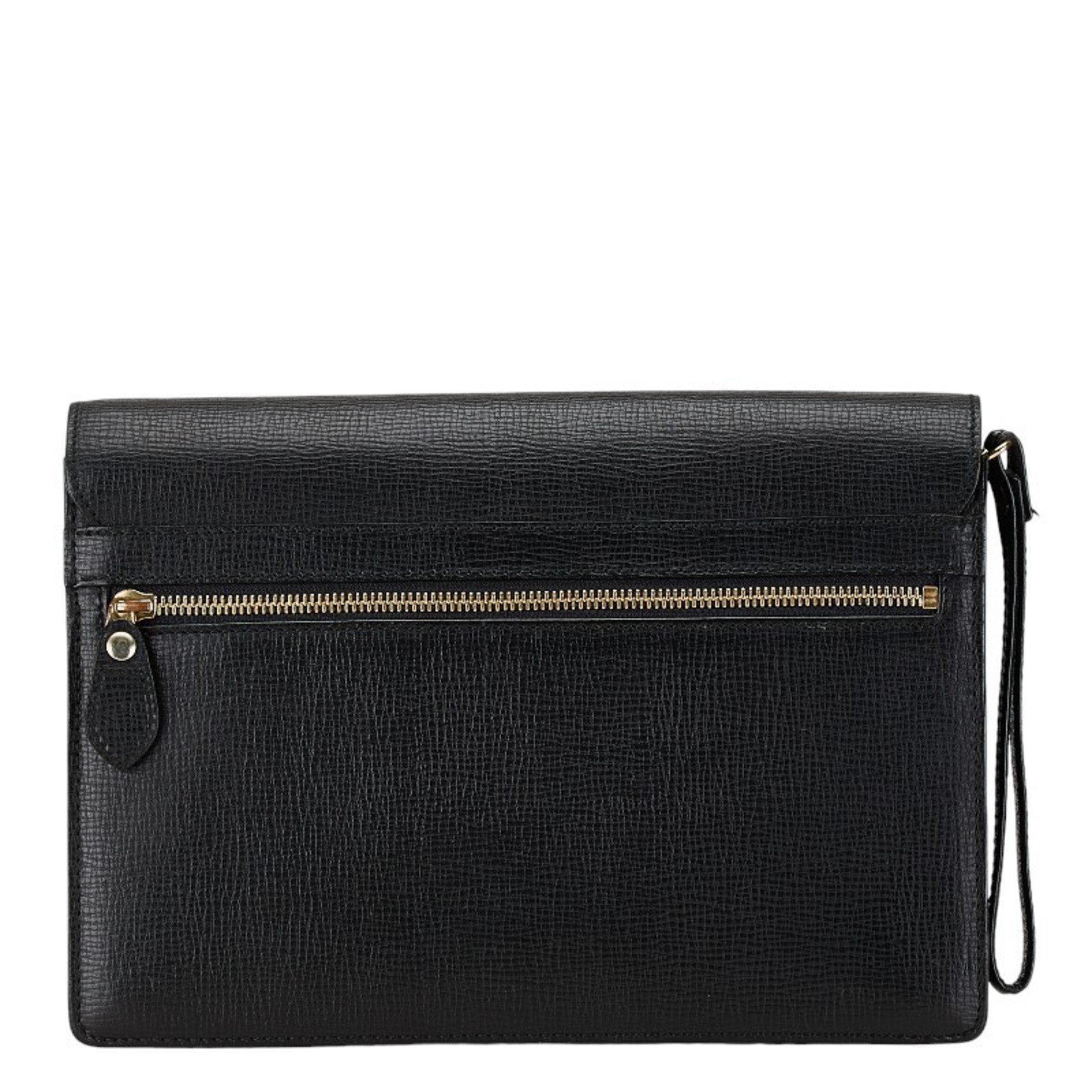 Burberry Check Clutch Bag Second Black Leather Women's BURBERRY