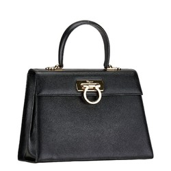 Salvatore Ferragamo Gancini Handbag Shoulder Bag AF-21 2181 Black Leather Women's