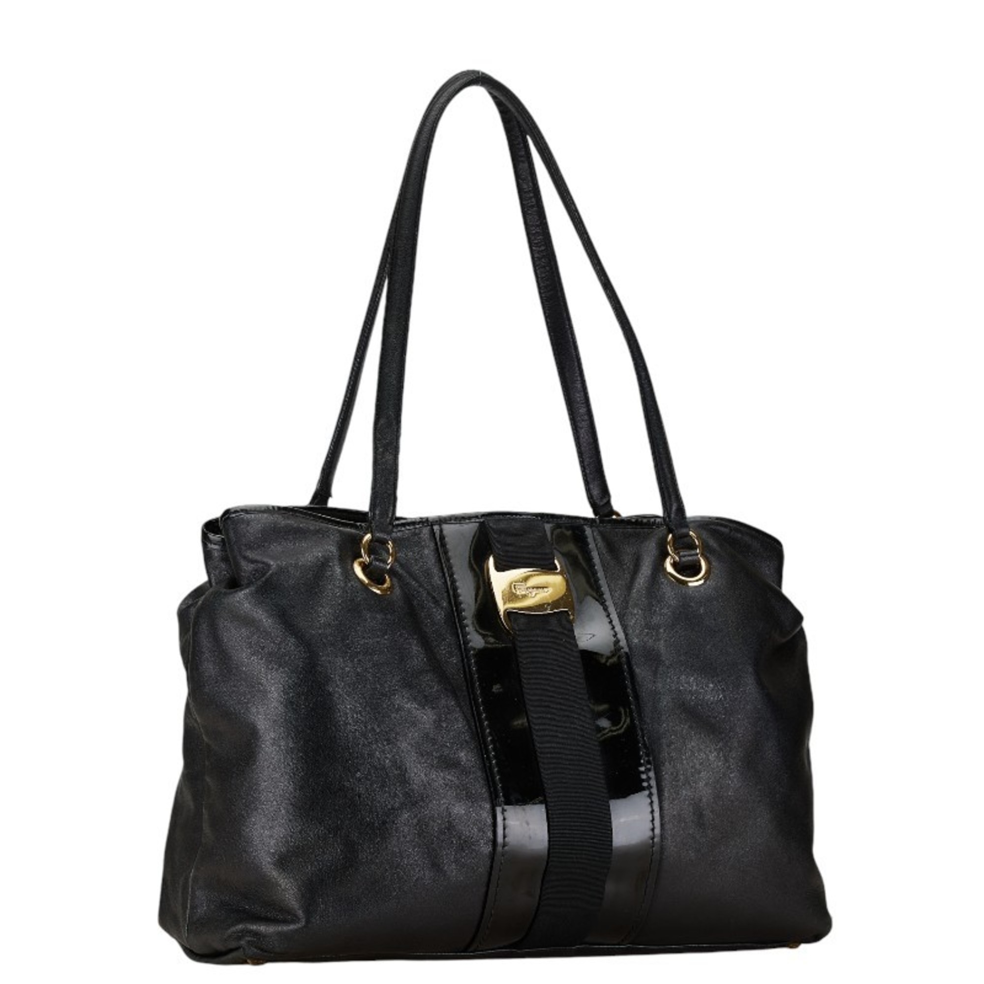 Salvatore Ferragamo Vara hardware tote bag handbag FJ-21E166 black leather enamel women's