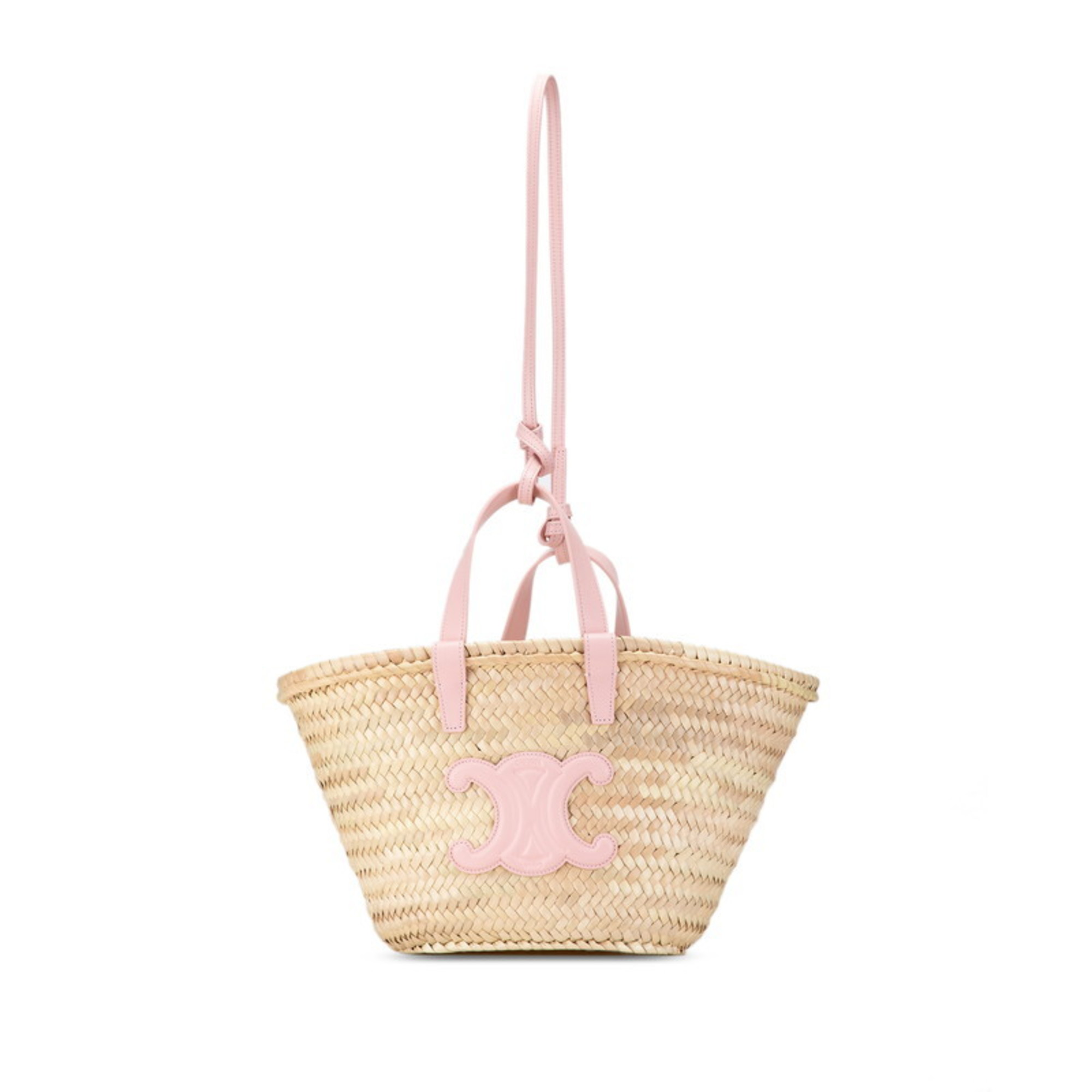 Celine Triomphe Classic Palm Leaf Handbag Shoulder Bag Beige Pink Raffia Leather Women's CELINE