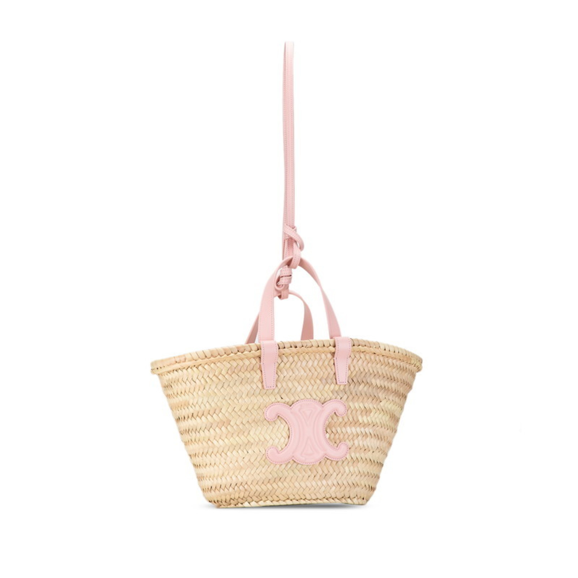 Celine Triomphe Classic Palm Leaf Handbag Shoulder Bag Beige Pink Raffia Leather Women's CELINE