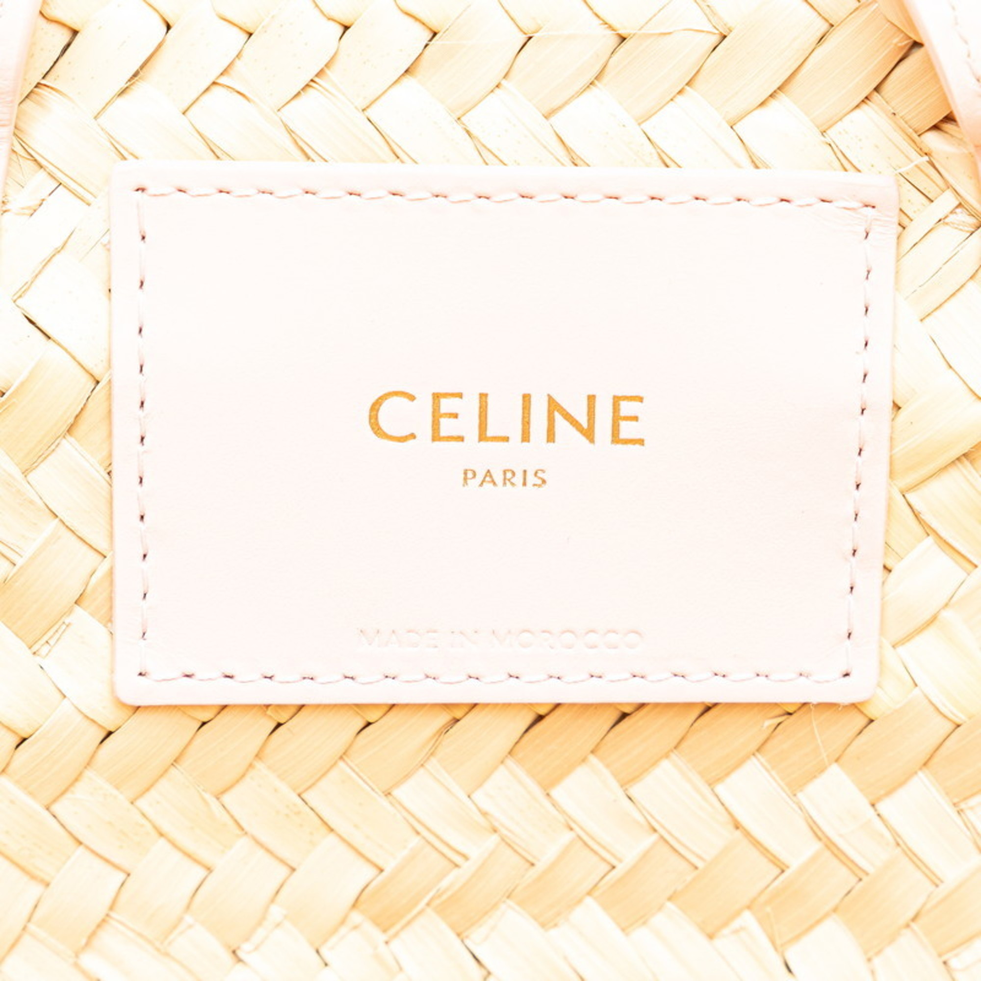 Celine Triomphe Classic Palm Leaf Handbag Shoulder Bag Beige Pink Raffia Leather Women's CELINE