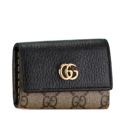 Gucci Petit Marmont Double G Key Case 6 Ring 456118 Beige Black PVC Leather Women's GUCCI