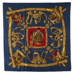 Hermes Carre 90 GRAND UNIFORME Grand Uniform Scarf Muffler Navy Gold Multicolor Silk Women's HERMES