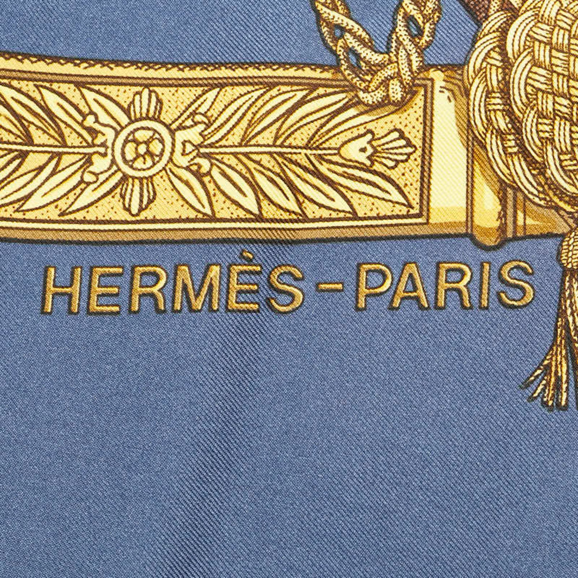 Hermes Carre 90 GRAND UNIFORME Grand Uniform Scarf Muffler Navy Gold Multicolor Silk Women's HERMES