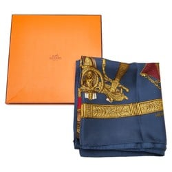 Hermes Carre 90 GRAND UNIFORME Grand Uniform Scarf Muffler Navy Gold Multicolor Silk Women's HERMES