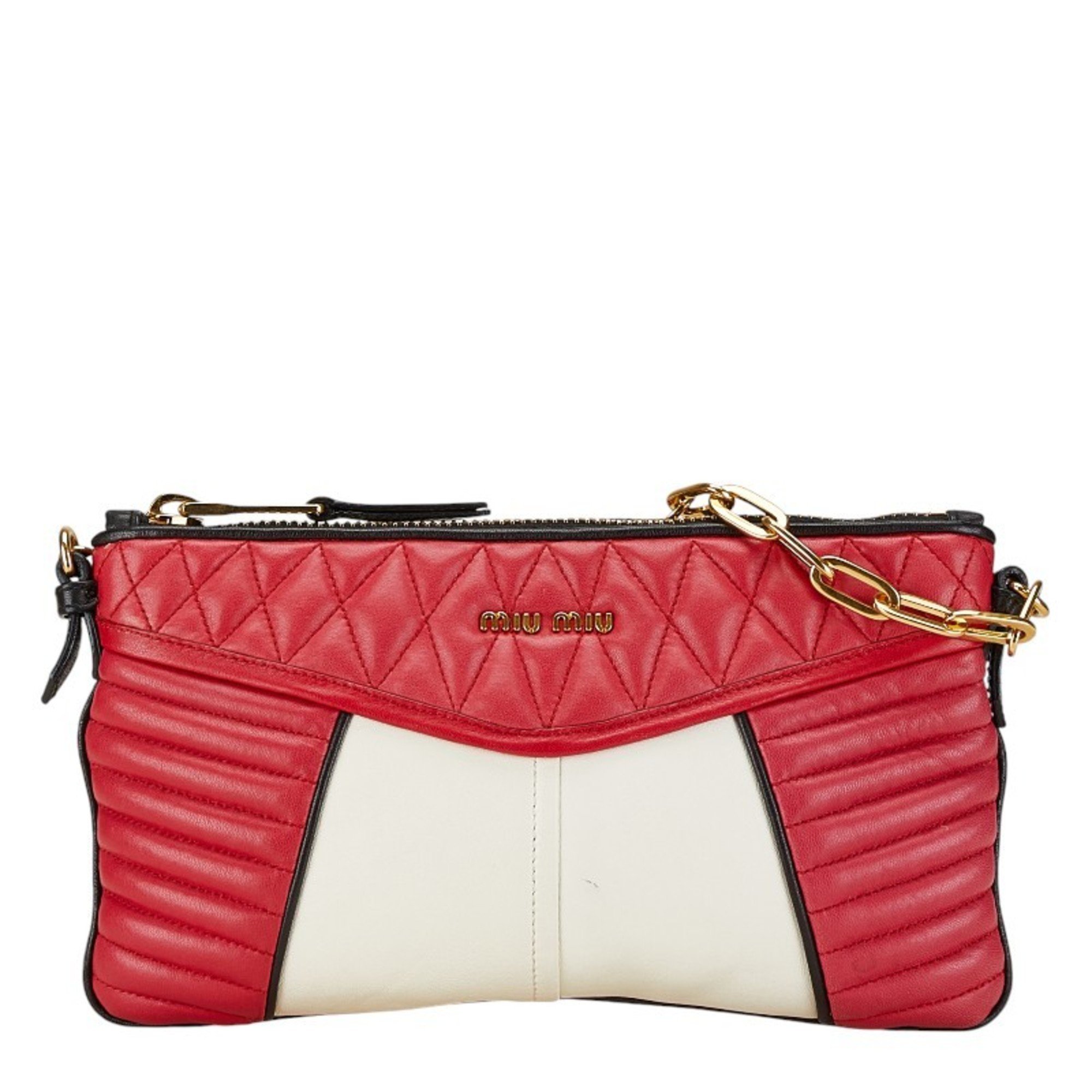 Miu Miu Miu Handbag Shoulder Bag RP0367 Red White Black Leather Women's MIUMIU