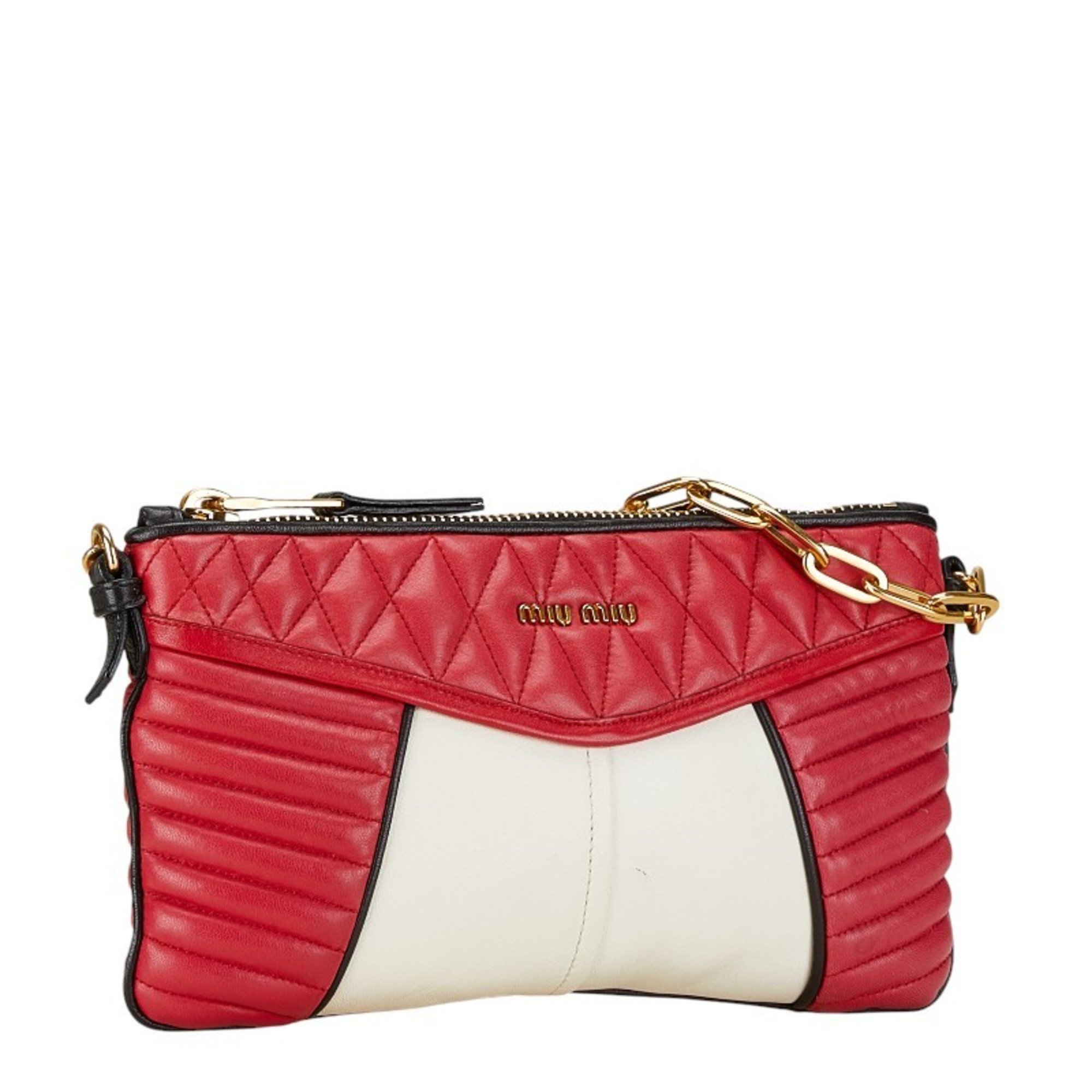 Miu Miu Miu Handbag Shoulder Bag RP0367 Red White Black Leather Women's MIUMIU