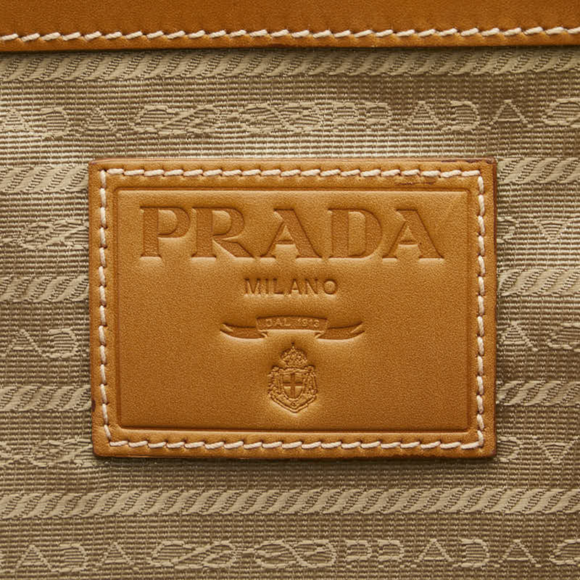 Prada Jacquard Boston Bag Travel V410/A Beige Canvas Leather Women's PRADA