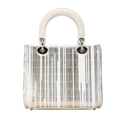 Christian Dior Dior Lady Medium Handbag Shoulder Bag Silver White Gold Patent Leather Women's