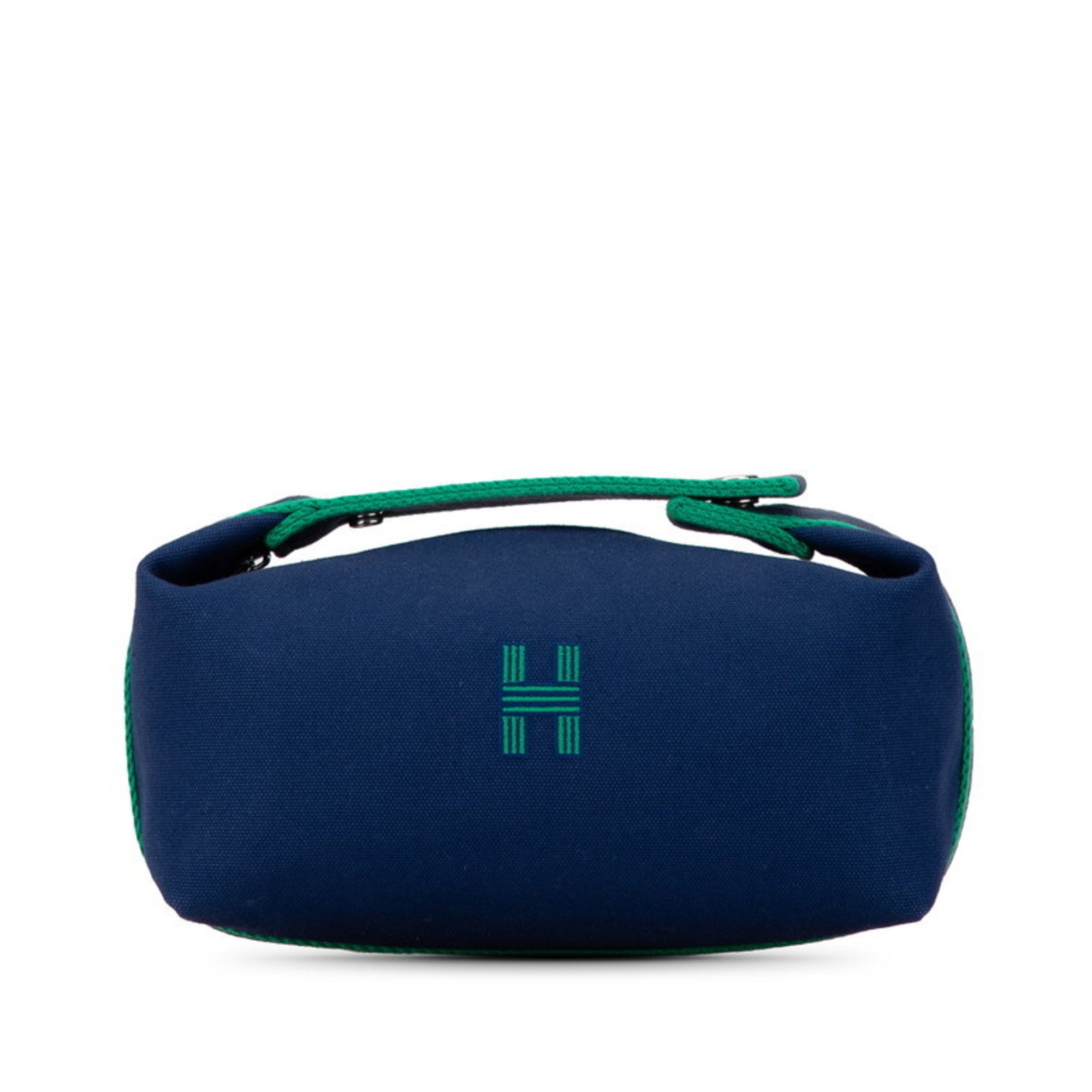 Hermes Brid A Black PM Pouch Handbag Blue Green Cotton Women's HERMES