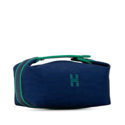 Hermes Brid A Black PM Pouch Handbag Blue Green Cotton Women's HERMES