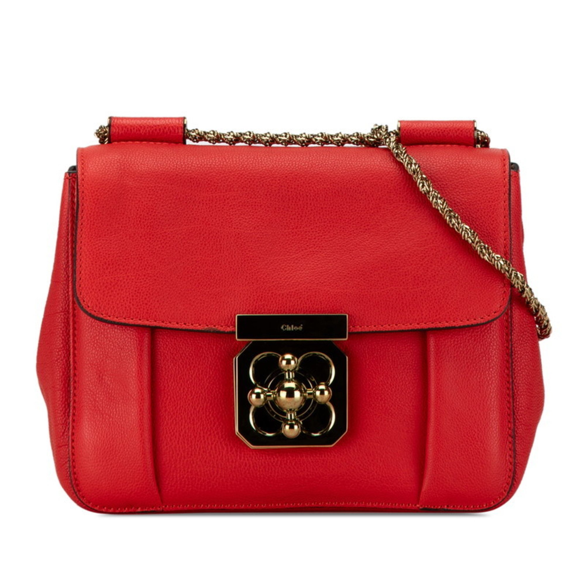 Chloé Chloe Elsie Chain Shoulder Bag Red Leather Women's