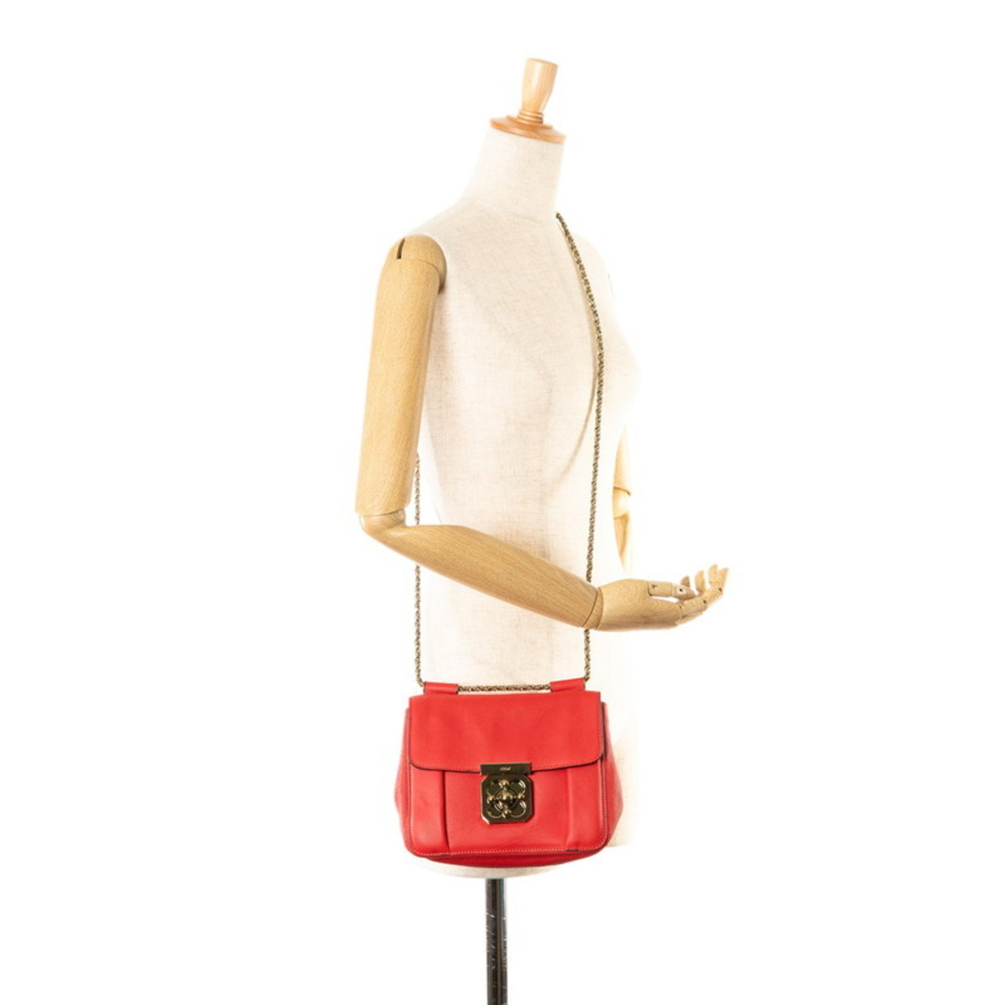 Chloé Chloe Elsie Chain Shoulder Bag Red Leather Women's