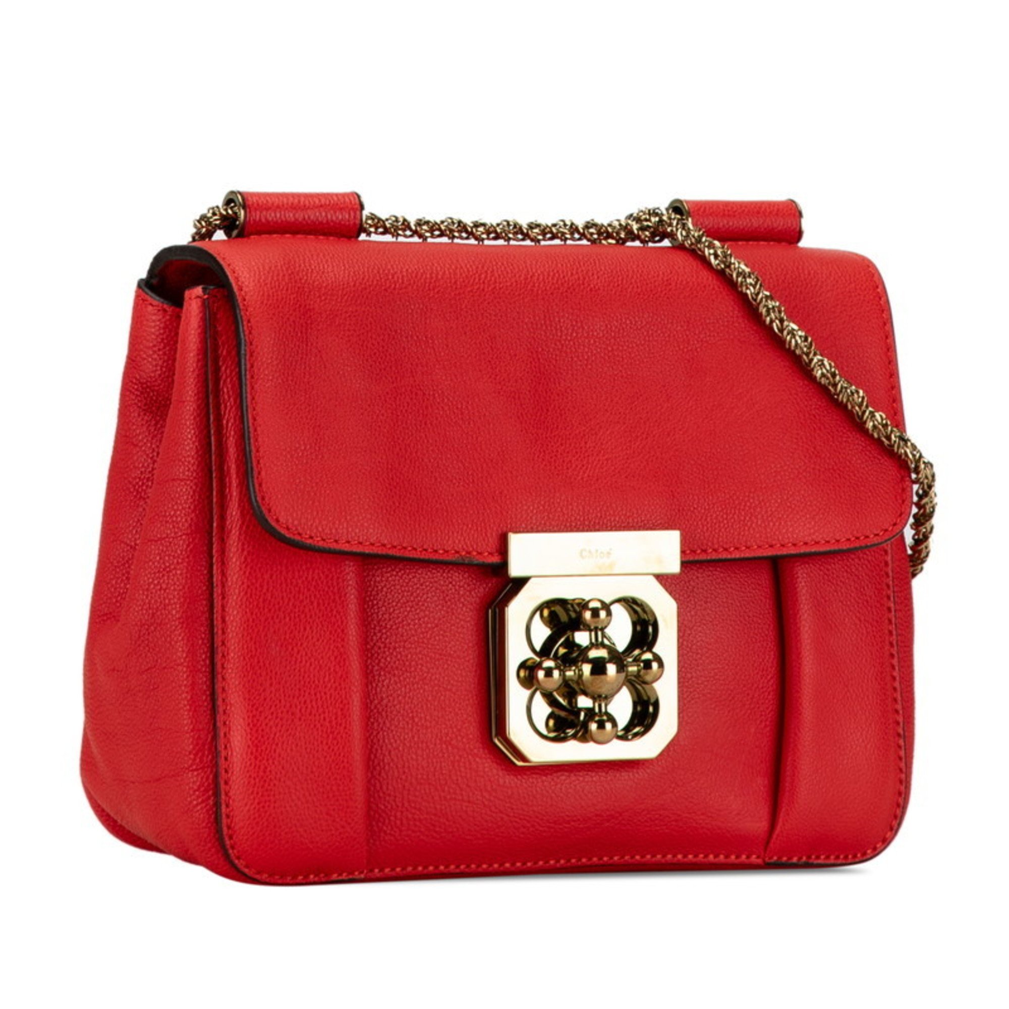 Chloé Chloe Elsie Chain Shoulder Bag Red Leather Women's