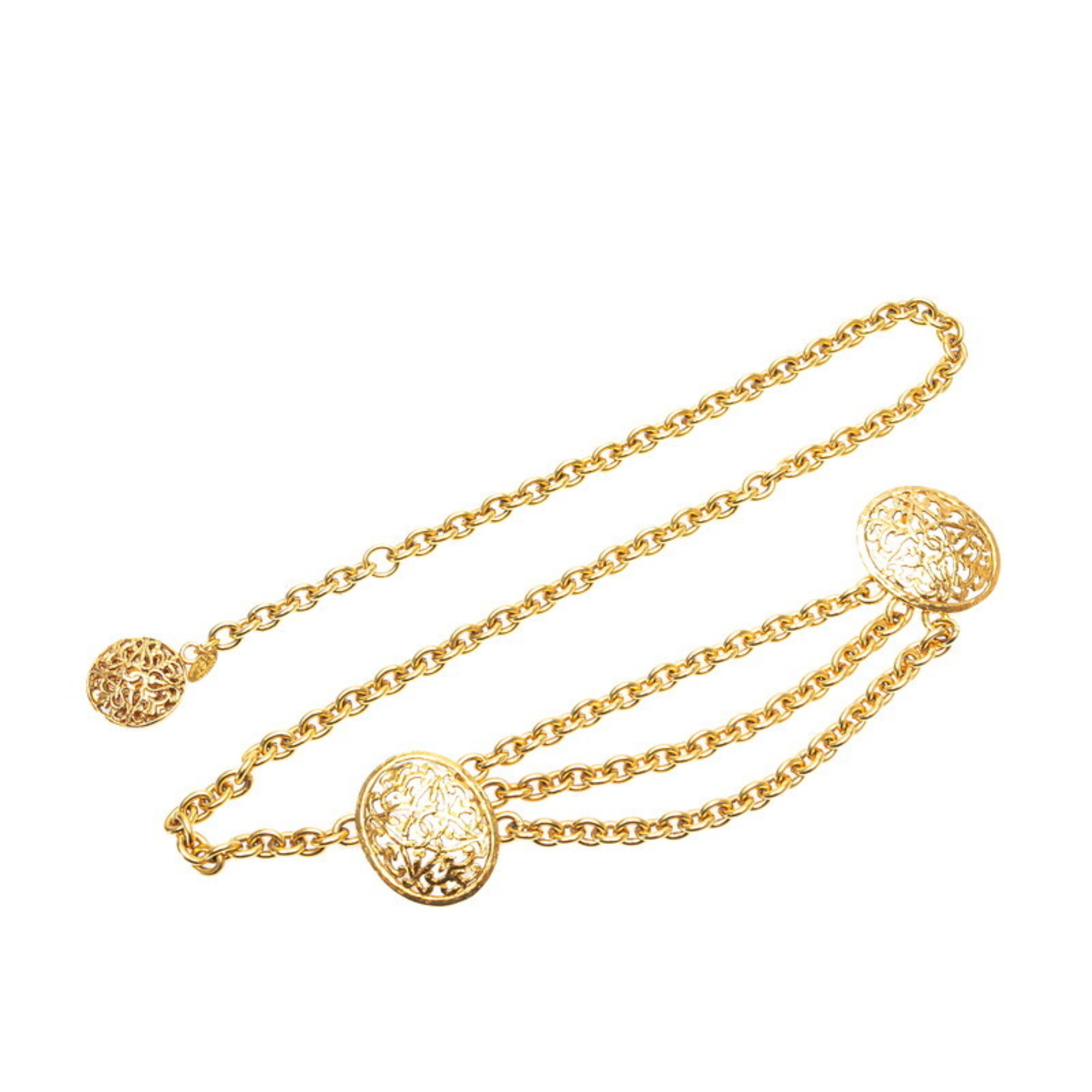 Chanel Coco Mark Honeycomb Belt Gold Plated Women's CHANEL