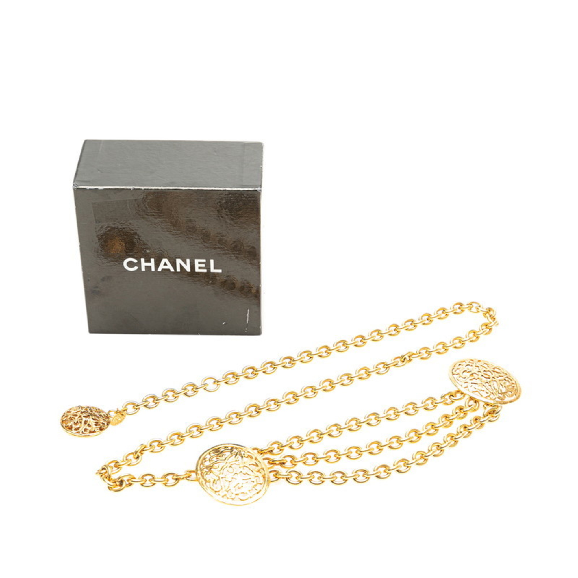 Chanel Coco Mark Honeycomb Belt Gold Plated Women's CHANEL