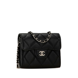 Chanel Matelasse Coco Mark Bi-fold Wallet Chain Black Silver Lambskin Women's CHANEL