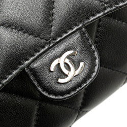 Chanel Matelasse Coco Mark Bi-fold Wallet Chain Black Silver Lambskin Women's CHANEL