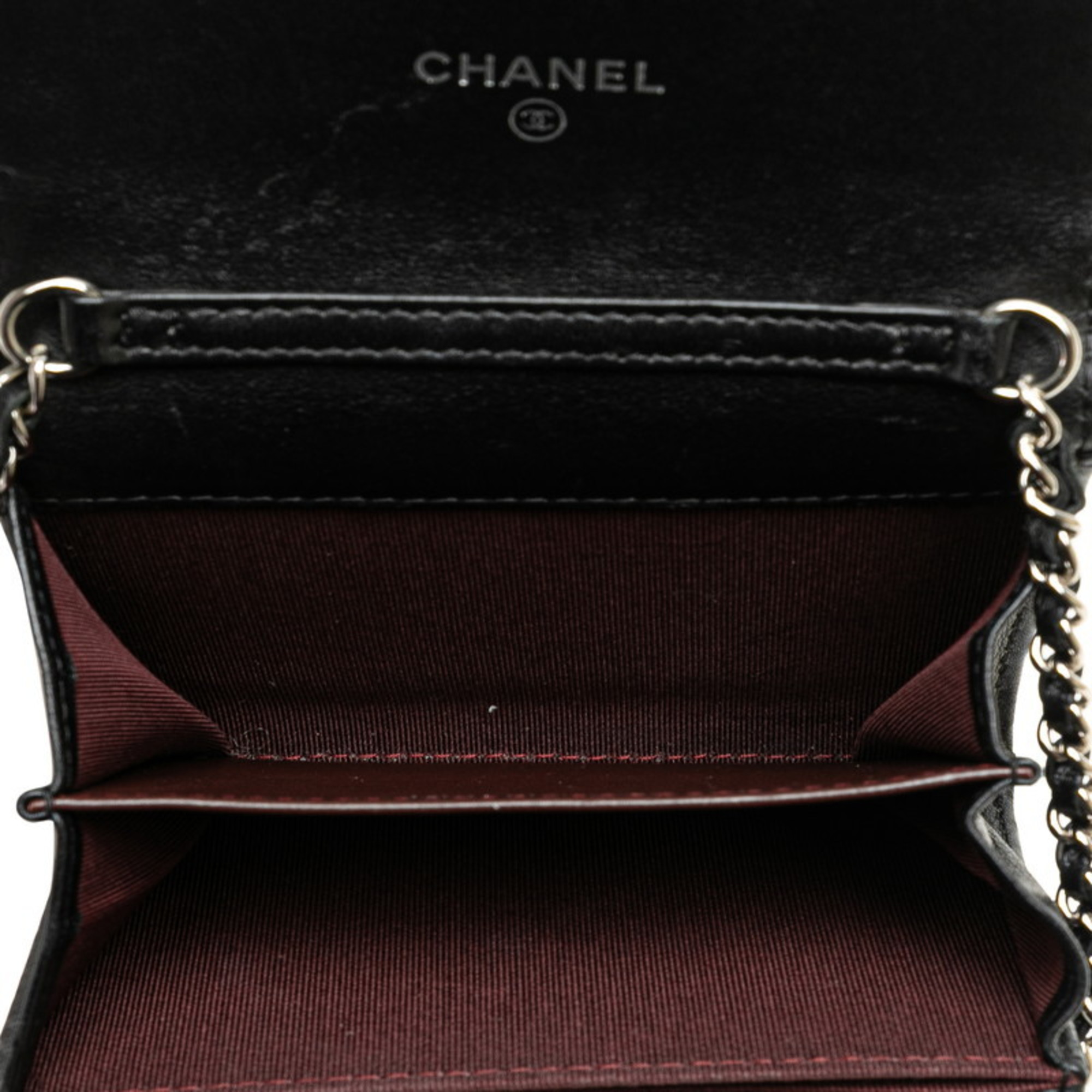 Chanel Matelasse Coco Mark Bi-fold Wallet Chain Black Silver Lambskin Women's CHANEL