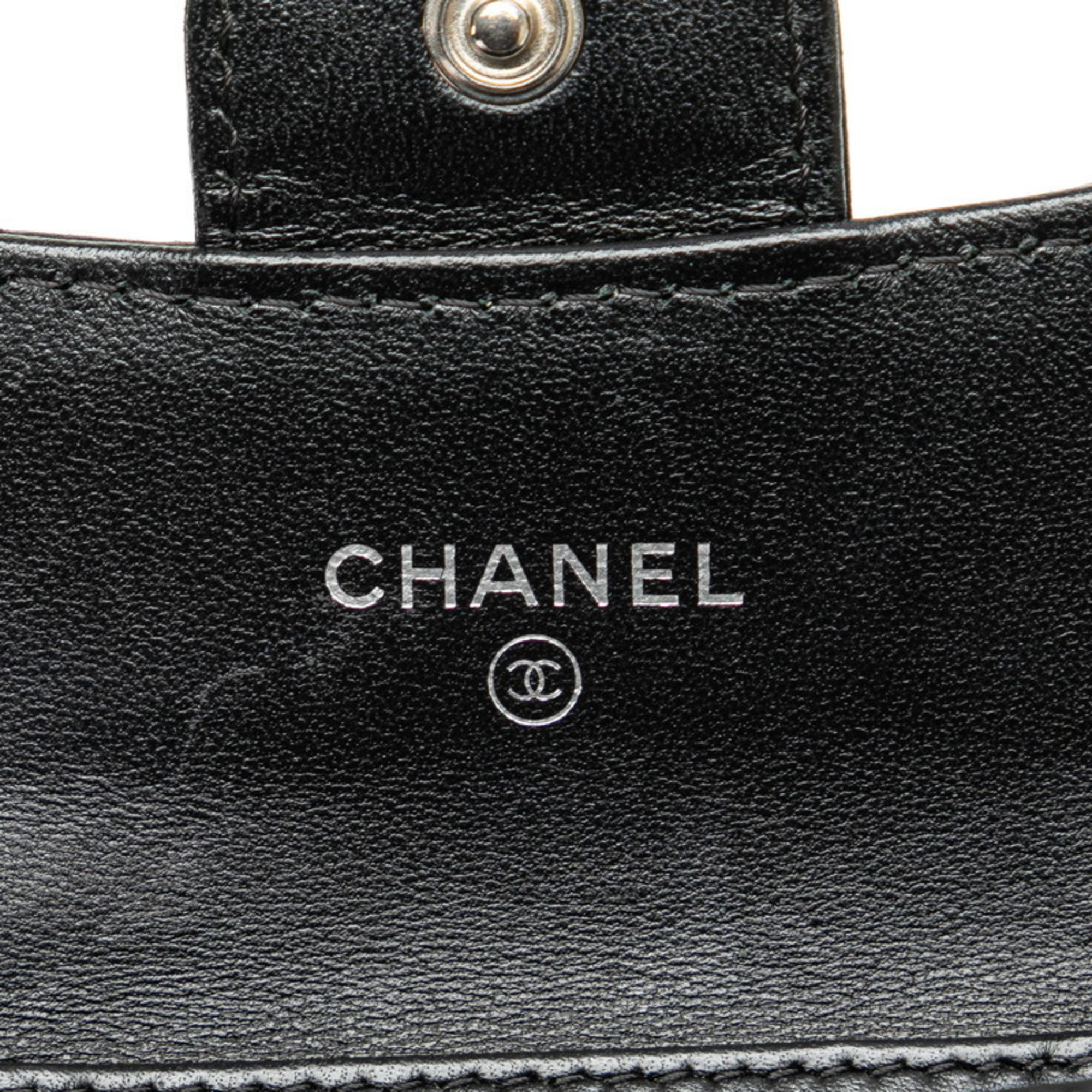 Chanel Matelasse Coco Mark Bi-fold Wallet Chain Black Silver Lambskin Women's CHANEL