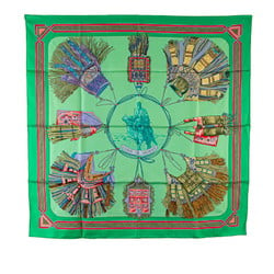 Hermes Carre 90 CUIRS DU DESERT Desert leather scarf muffler green pink multicolor silk women's HERMES