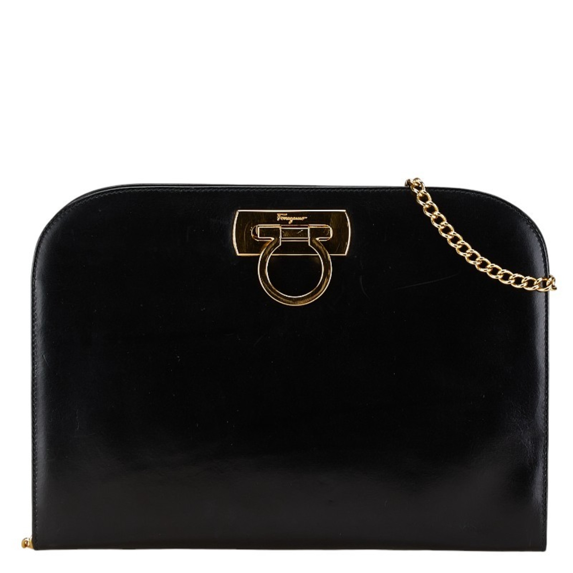 Salvatore Ferragamo Gancini Chain Shoulder Bag P21 0587 Black Leather Women's