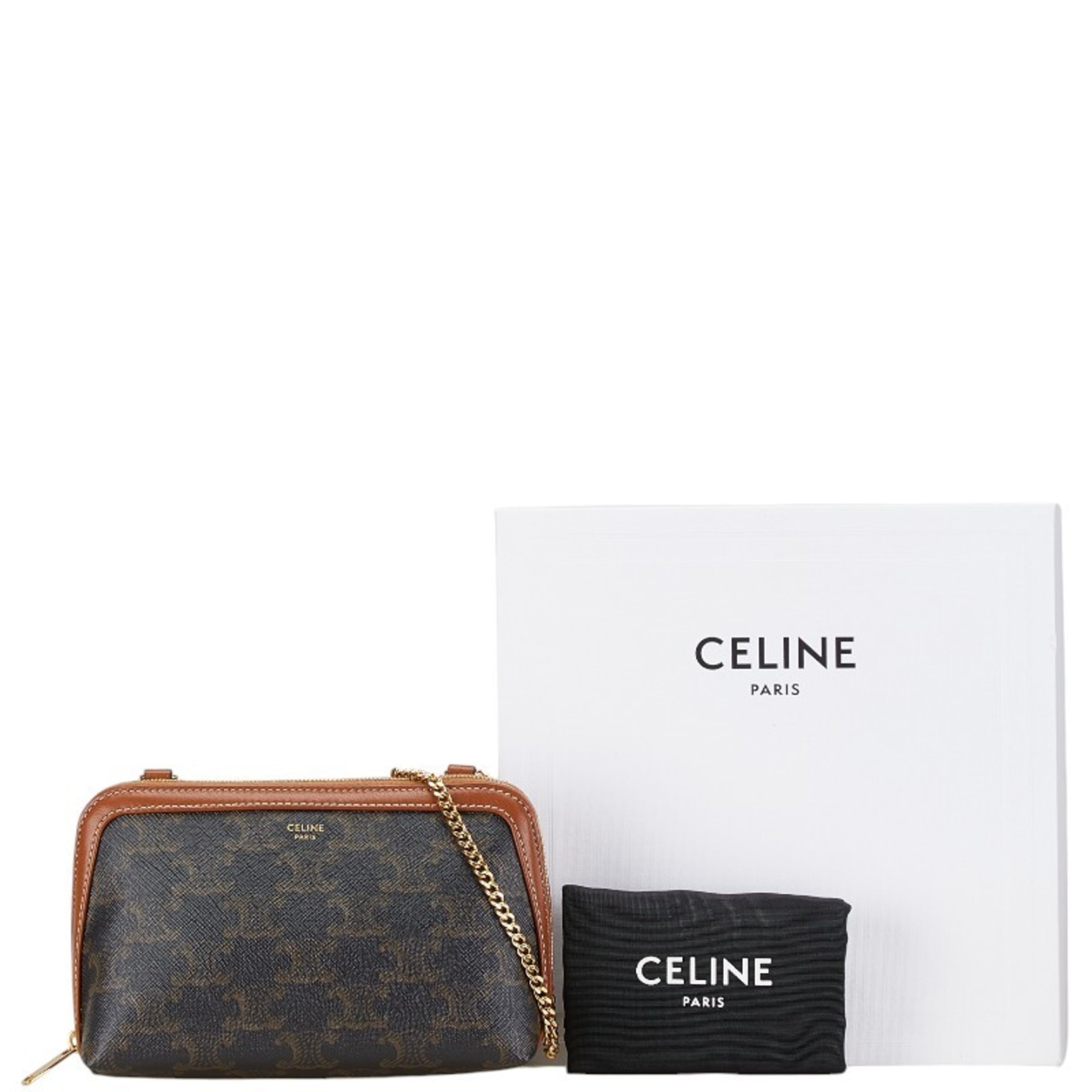 Celine Triomphe Chain Shoulder Bag Black PVC Leather Women's CELINE