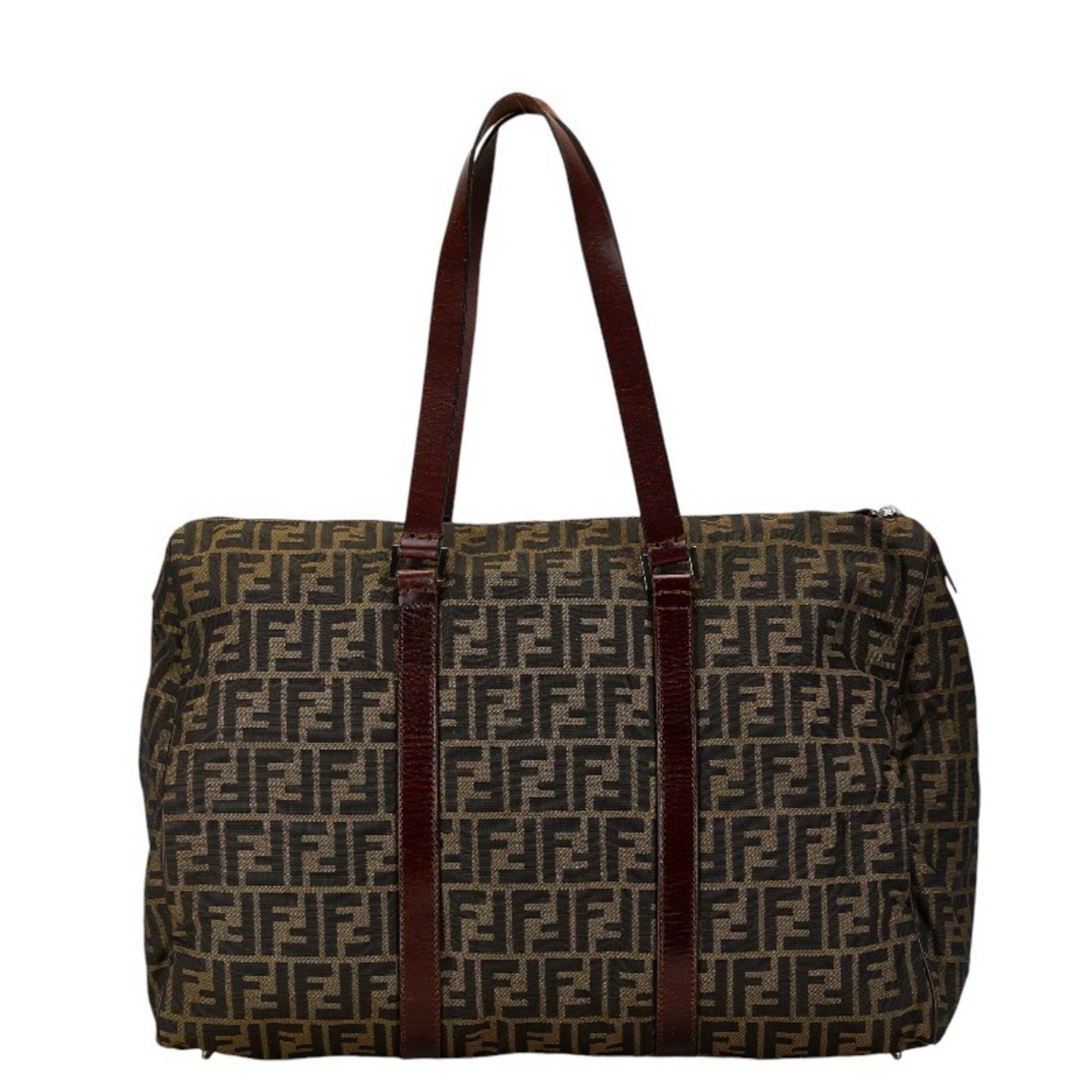 FENDI ZUCCA Tote Bag Shoulder Brown Canvas Leather Women's