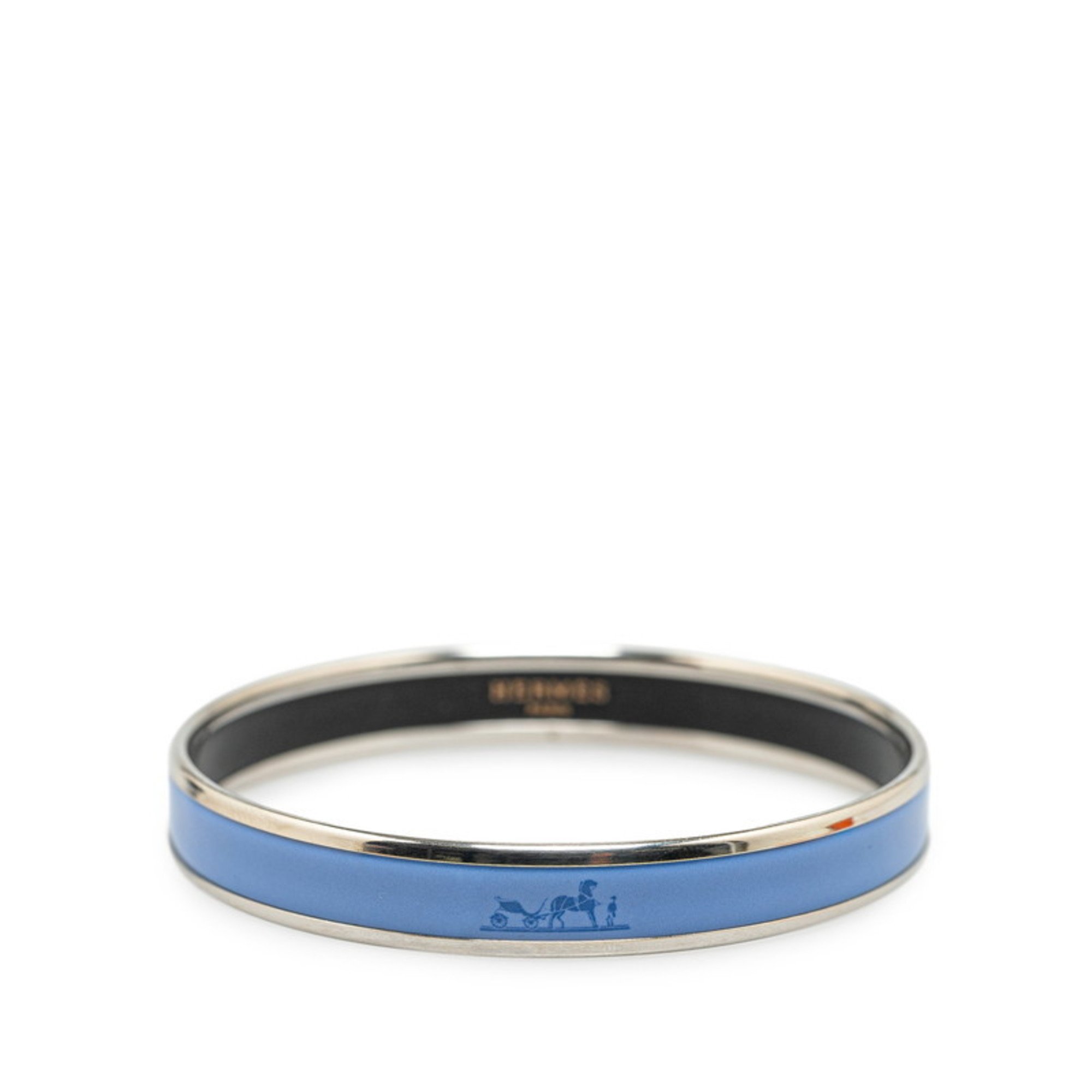 Hermes Caleche Bangle Carriage Blue Silver Metal Women's HERMES