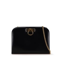 Salvatore Ferragamo Gancini Chain Shoulder Bag Black Leather Women's