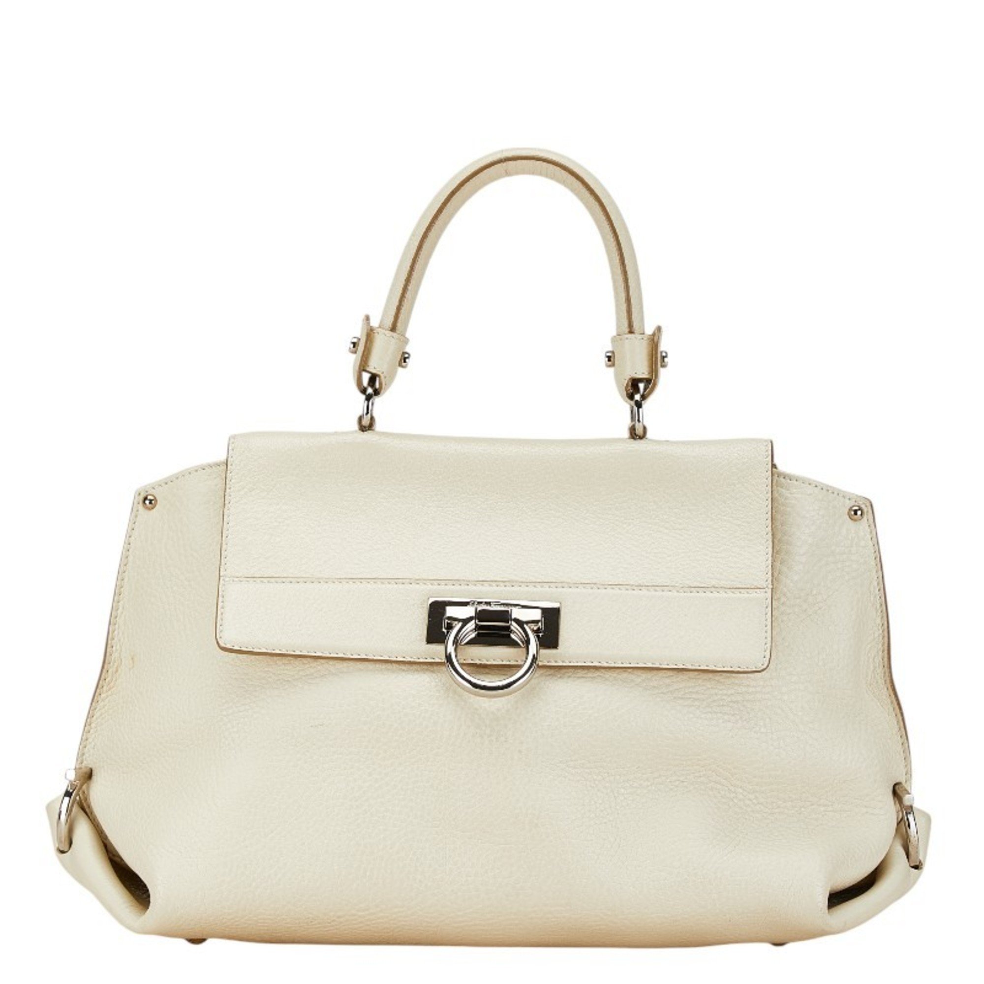 Salvatore Ferragamo Gancini Handbag Shoulder Bag White Leather Women's