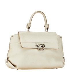 Salvatore Ferragamo Gancini Handbag Shoulder Bag White Leather Women's