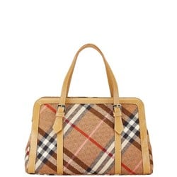 Burberry Check Handbag Tote Bag Beige Canvas Leather Women's BURBERRY