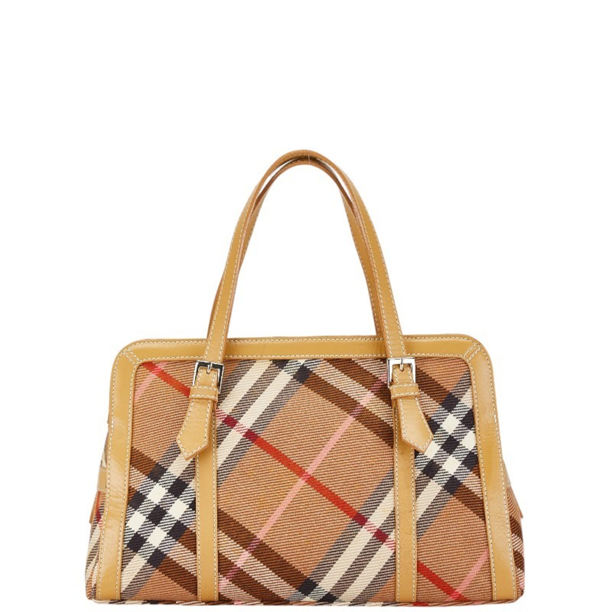 Burberry Check Handbag Tote Bag Beige Canvas Leather Women's BURBERRY