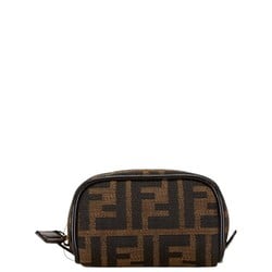 FENDI ZUCCA POUCH 26577 BROWN CANVAS LEATHER WOMEN'S