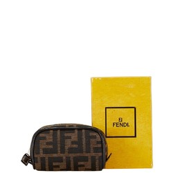 FENDI ZUCCA POUCH 26577 BROWN CANVAS LEATHER WOMEN'S