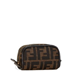 FENDI ZUCCA POUCH 26577 BROWN CANVAS LEATHER WOMEN'S