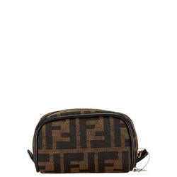 FENDI ZUCCA POUCH 26577 BROWN CANVAS LEATHER WOMEN'S