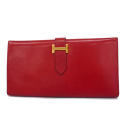 Hermes Long Wallet Bearn A Stamp Box Calf Rouge vif Women's