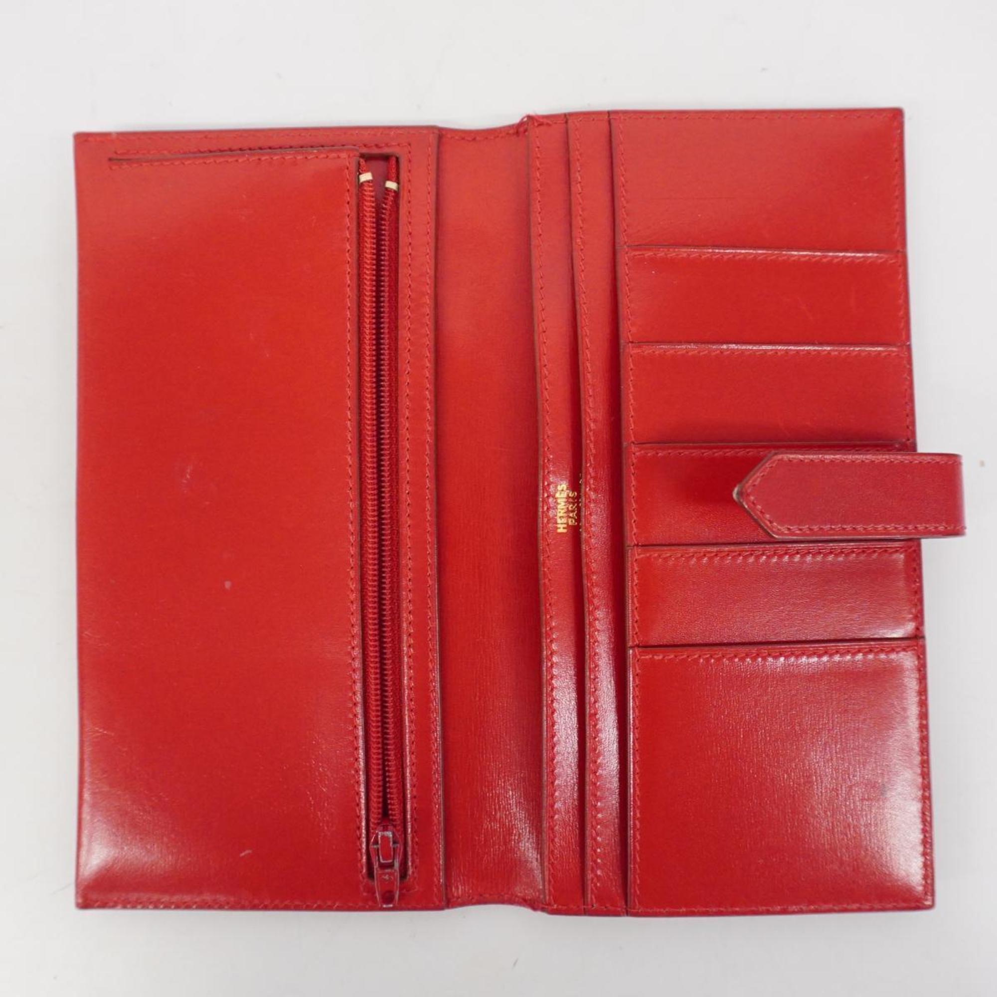 Hermes Long Wallet Bearn A Stamp Box Calf Rouge vif Women's