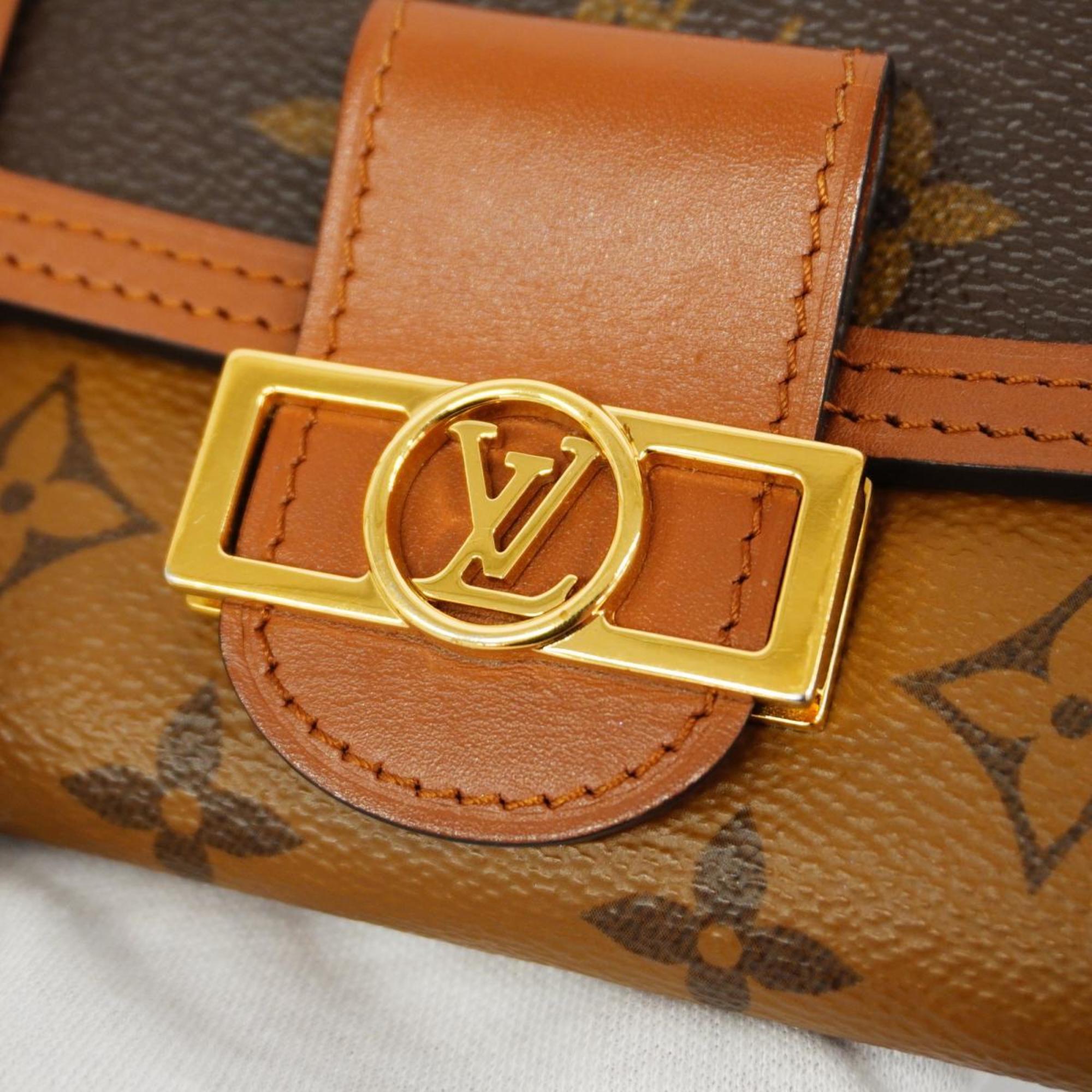 Louis Vuitton Tri-fold Wallet Monogram Reverse Portefeuille Dauphine M68725 Brown Women's