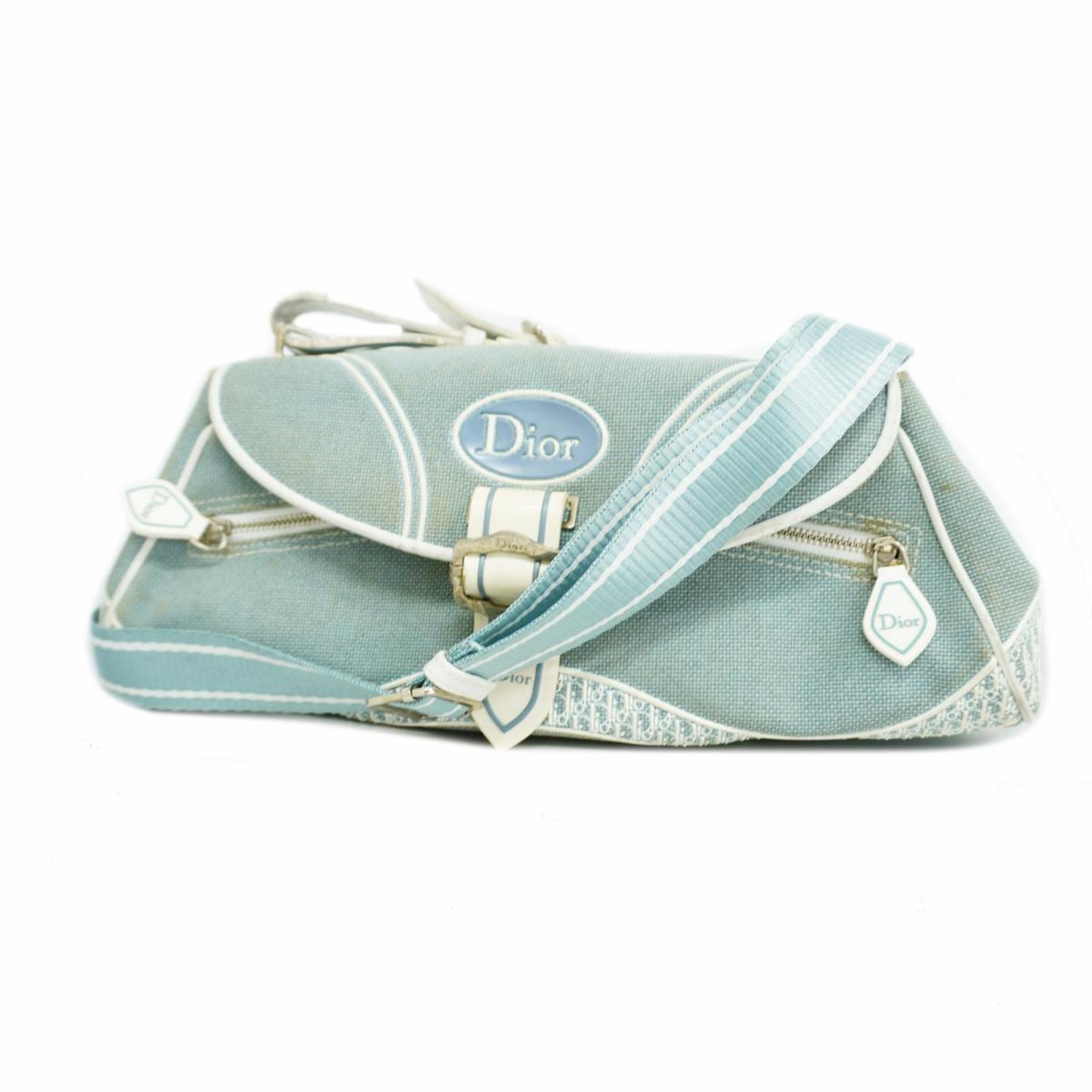 Christian Dior Shoulder Bag Trotter Canvas Light Blue Women's