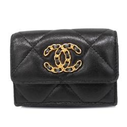 Chanel Tri-fold Wallet Matelasse Lambskin Black Women's