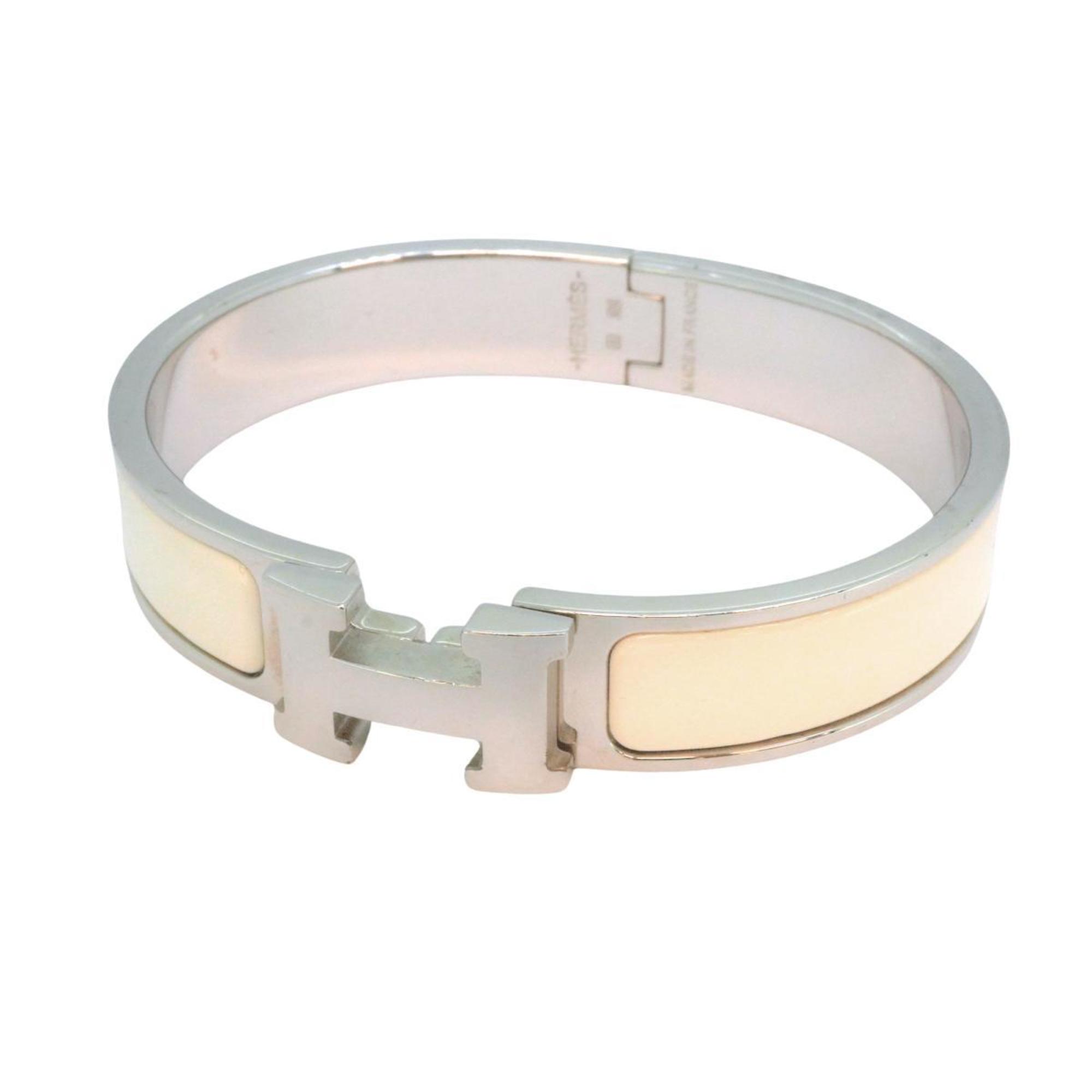 Hermes Bangle Click-Clack PM Metal Silver White Women's