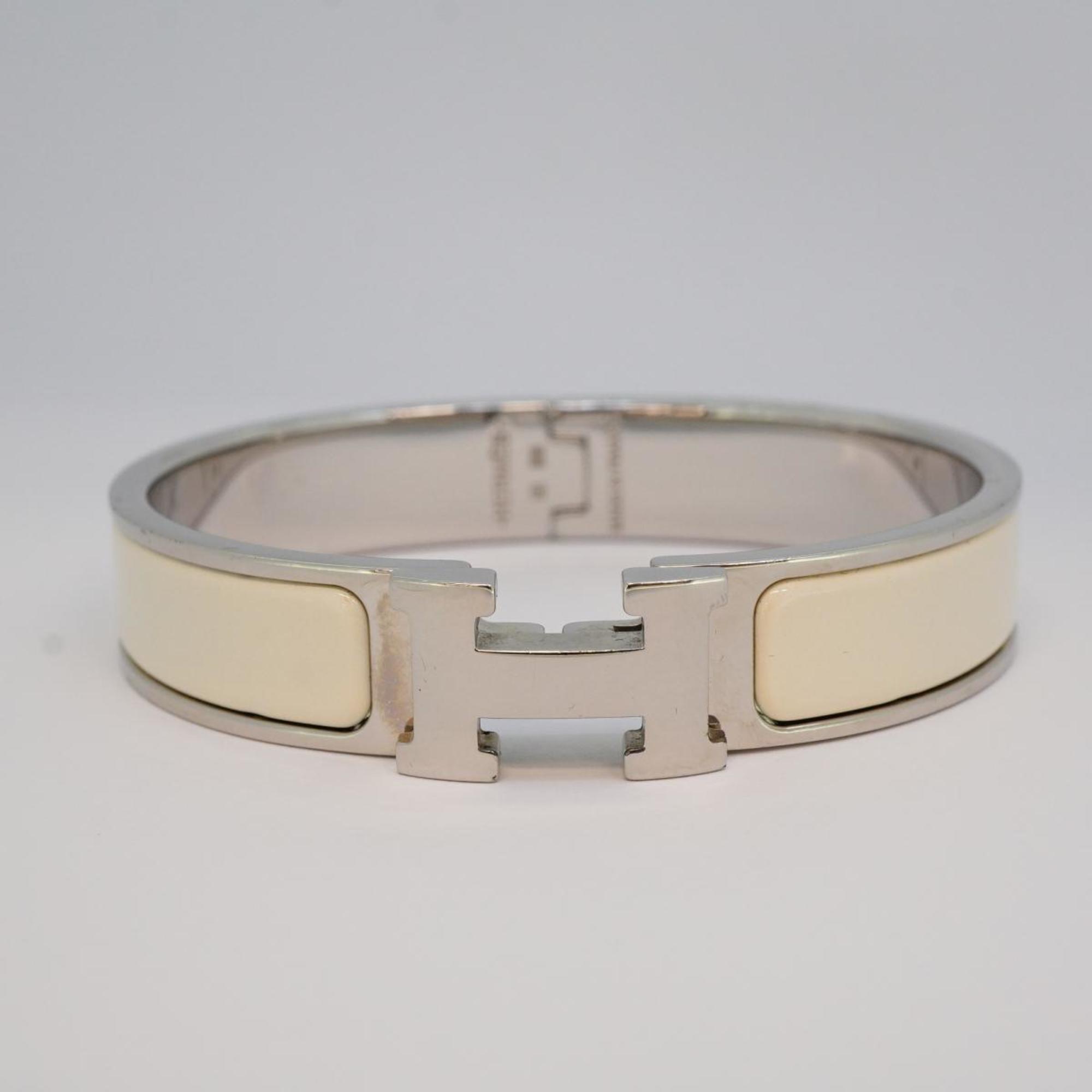 Hermes Bangle Click-Clack PM Metal Silver White Women's