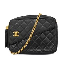 Chanel Shoulder Bag with Matelasse Chain Bag, Lambskin, Black, Women's